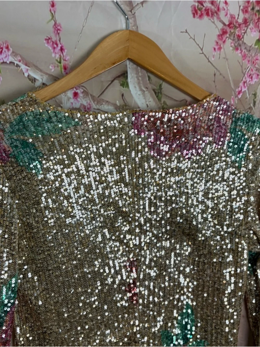 NEW Free People Gold Rush long sleeve top in a champagne floral sequin - Picture 7 of 10